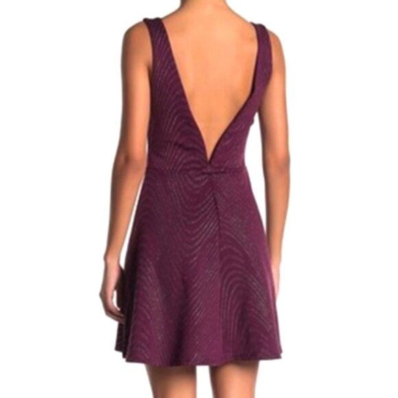 Bailey Blue Plum & Gold Sparkle A-Line Deep Back V-Neck Mini Skater Dress Size M - Picture 8 of 14